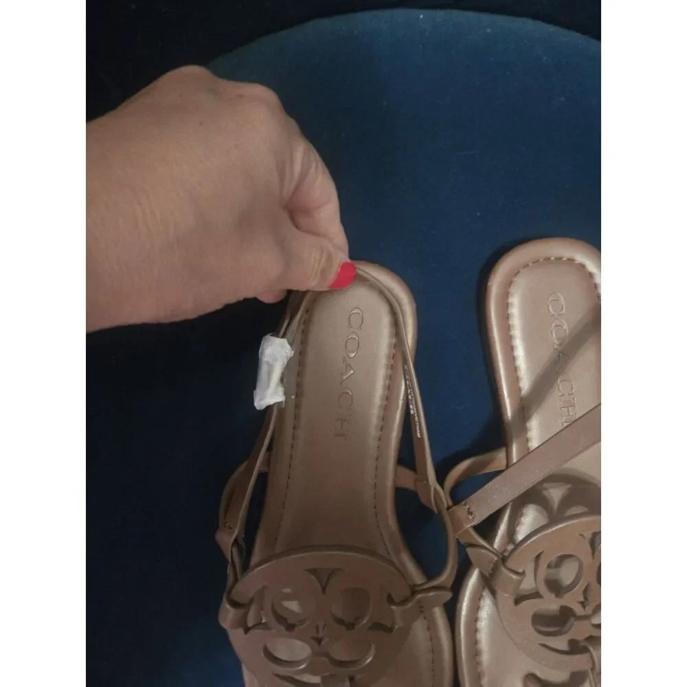 Coach - NEW Jaci Leather Logo Brown Thong Slingback Sandals - Size 5.5B